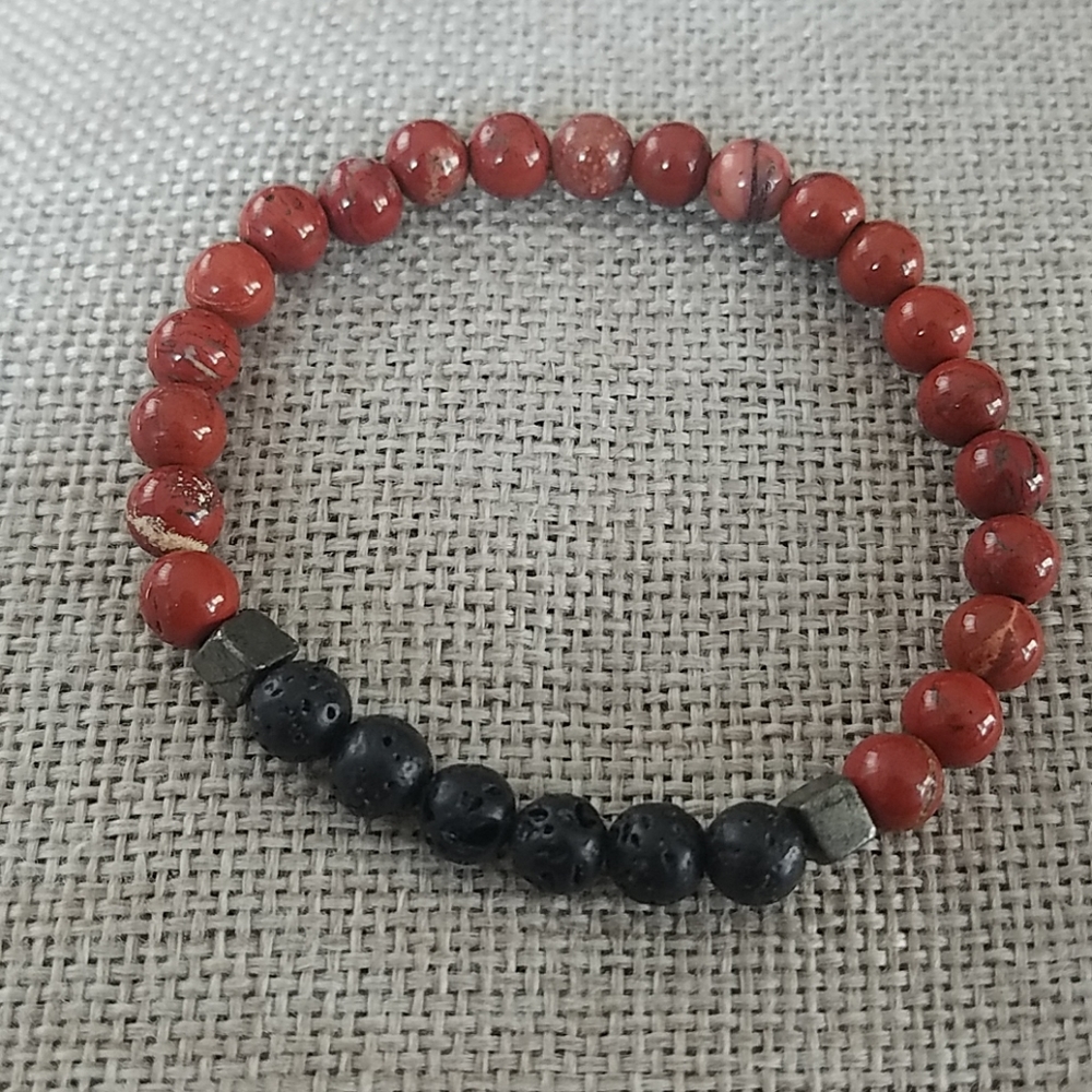 Red Jasper Lava Bead Bracelet
